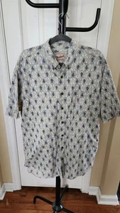 WOOLRICH Men's XL Long Button Down Shirt Fish Print Summer 100% Cotton - Picture 1 of 8