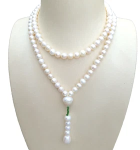Exotic 35in Natural AAA South Sea White Pearl Necklace Pendant 14k Gold P - Picture 1 of 8