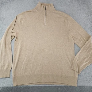 J.Crew Sweater Mens Tan Beige Mock Neck Quarter Zip Harbor Cotton Pullover F4718 - Picture 1 of 10