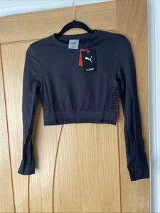 Puma Womens Black Evoknit Seamless Long Sleeve Crop Top Size Medium BNWT - Picture 1 of 12