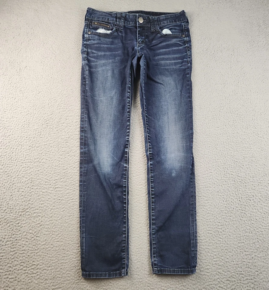 女式直筒牛仔裤 9 超紧身深水洗弹力胡须法令 — 第 1/4 张图片