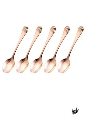 Noritake Tea Spoon Set 13.1cm Star Crest Design 5-Piece Set Pink Gold Plated - Image 1 of 3