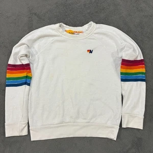 Aviator Nation weiß Regenbogen Pullover Raglanärmel Sweatshirt Jugend Größe 14 - Bild 1 von 9