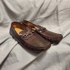 Zapatos de Vestir Cole Haan Hombres 10.5 Marrón Cuero Gator Repujado Mocasín Horsebit - Imagen 1 de 16