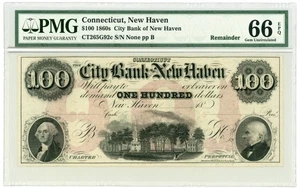 1800's $100 The City Bank of New Haven, CONNECTICUT Note - PMG Gem 66 EPQ - Picture 1 of 2