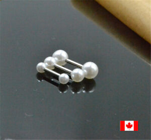 Pair Stainless steel pearl Barbell Earring Cartilage Helix Ear Piercing jewelry