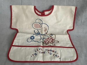 Vintage Embroidered Hand Made Baby Bib Let’s Hurry Up And Eat Rabbit Turtle  - Picture 1 of 10