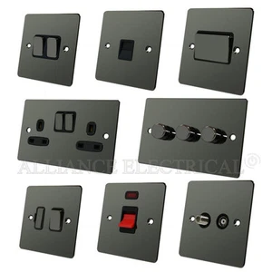 Full Range Flat Plate Black Nickel Light Switch Socket Outlet Dimmer Electrical - Picture 1 of 37