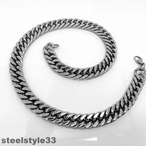 15MM HOMBRES Grande Pesado Acero Inoxidable Plata 316L Barbada Eslabón Cadena - Imagen 1 de 6