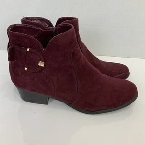 Unisa Sz 8.5 Pensa Red Wine Maroon Faux Suede Ankle Bootie Zipper Buckle Boots - Picture 1 of 10