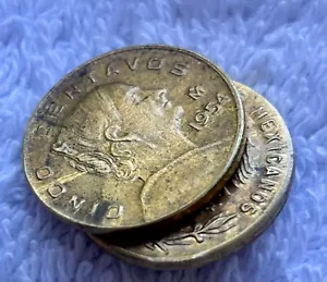 1954 Mexico 5 centavos ERROR BRASS NOT DOt used lot 7 - Picture 1 of 2