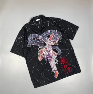 Vintage 90s Anime Button Down Shirt Y2K Japanese Karate Dragon Men Size XL - Picture 1 of 12