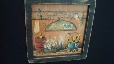 Prim Print *SIMPLY BLEESED" with Bucket of Sunflowers* black frame 8" x 8" - Image 1 of 2