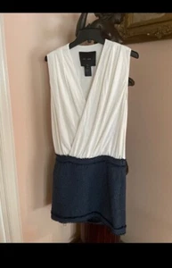 Jay Ahr Womens Sleeveless V-Neck Dress White Blue Size Medium - Picture 1 of 7