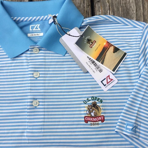 Cutter & Buck Polo Shirt US Open Golf 2016 Oakmont NWT blue striped new sz L Cover