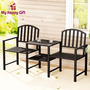 Gardeon Outdoor Garden Bench Steel Table and chair Patio Furniture Loveseat Park - Picture 1 of 9