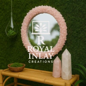 24" Round Rose Quartz Mirror – Crystal Wall Art – Garden Spa Decor Accent - Picture 1 of 9