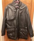 Boston Outfitters Black Leather Coat Collared Zip Pockets Quilt Lined Large