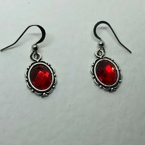 PEQUEÑOS PENDIENTES DE GOTA DE CRISTAL ROJO ESTILO VICTORIANO PLATA PL gancho 3 ROSAS REALES NL - Imagen 1 de 9