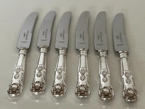 SET OF 6 SILVER PLATED & STAINLESS DINNER KNIVES IN THE KINGS PATTERN (DK-X20) - Picture 1 of 3