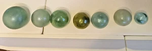 Set of 7 Antique Heavy Weathered Thick GLASS Fishing Float Various sizes - Picture 1 of 23