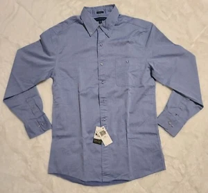 Tommy Hilfiger Dress Shirt Mens 15.5 Blue Denim Slim Fit Pleated Formal Business - Picture 1 of 19