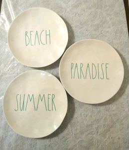 Juego de 3 placas de melamina artesanales magenta de 8" Rae Dunn para playa, verano y paraíso - Imagen 1 de 5