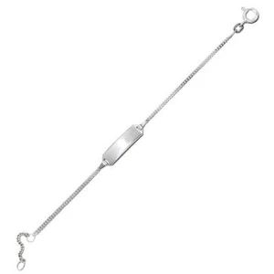Pulsera de oro para niños, correa de escudo, oro blanco 585, 14 cm acortable - Imagen 1 de 4
