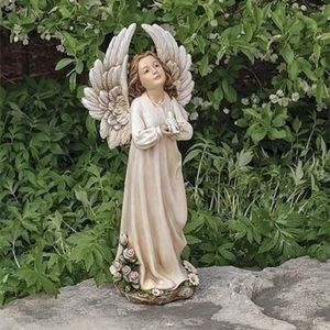 HEAVENLY ANGEL WITH FLOWERS AND DOVE GARDEN FIGURINE - GARDEN STATUE - Picture 1 of 1