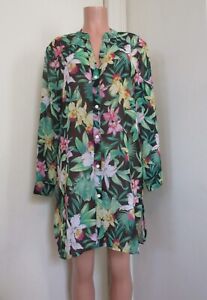 TOMMY BAHAMA TROPICAL FLORAL MULTICOLOR LONG ROLL TAB SLEEVE BUTTON-UP SHIRT,  L