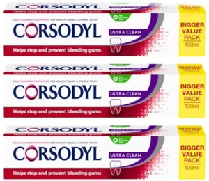 3x 100ml (300ml) Corsodyl Ultra Clean Toothpaste- Stops & Prevents Bleeding Gums - Picture 1 of 5