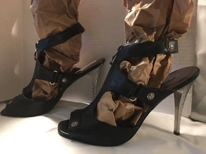 Sexy Bisou Bisou con cremallera y correa tacones altos negros talla 9 estilo rockero - Imagen 1 de 11