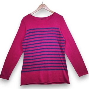 Cashmere Women's Sweater Size Large Hot Pink and Blue Stripes - Picture 1 of 6