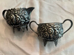 Barbour Bros. Repouse Creamer Sugar 1890s Quad plate Florals Scrolls Victorian - Picture 1 of 10