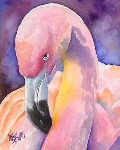 Flamingo High Resolution Print of Original Fine Art Watercolor by Ron Krajewski - Picture 1 of 4
