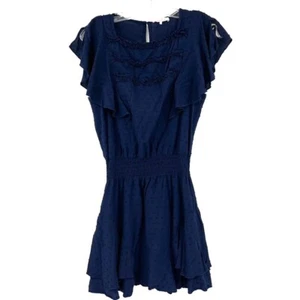 Parker Minikleid gesmokte Taille Schweizer Punkte Gr. XS nacht dunkelblau Flatter - Bild 1 von 10