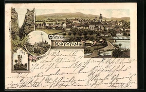 Lithographie Kötzting, Totalansicht mit Ludwigsturm 1897 - Picture 1 of 2