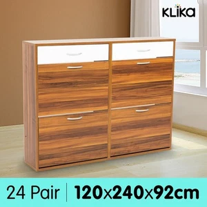 24 Pairs Shoe Cabinet Rack Storage Cupboard Organiser Shelf Walnut Drawers Chest - Picture 1 of 8