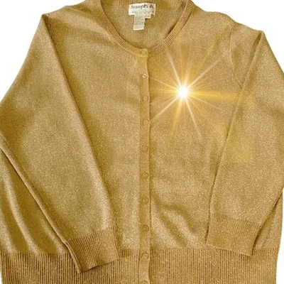 Suéter abotonado lurex dorado vintage para mujer talla 1x Foto 1 de 4