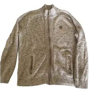 MEN'S GUESS CHARLES MARLED ZIP MOCK SWEATER CHINO TAN BEIGE XL - Picture 1 of 7