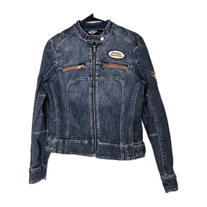 Harley Davidson giacca denim donna toppe zip bottoni a pressione spalle imbottite - Foto 1 di 20