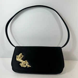 Barry Kieselstein Cord Shoulder Bag Black satin Shoulder Handbag Gold Dragon - Picture 1 of 10