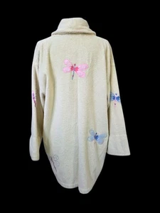 Aegean Apparel Terrycloth Chenille Robe Embroidered Butterflies Dragonflies Vtg - Picture 1 of 16