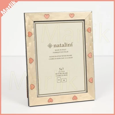 Natalini 手工制作意大利木制框架 5x7 ( 13x18 厘米 ) 心形,象牙白/粉红色,全新 — 第 1/3 张图片