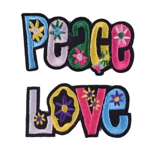 Peace Love Embroidered Patches IronSew-on 2 Pieces - Picture 1 of 6