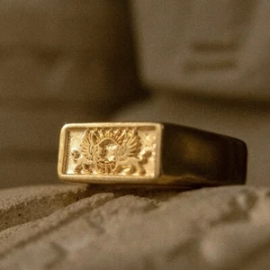 Perser Löwe und Sonne Ring vergoldet | Alter nahöstlicher Siegelschmuck - Bild 1 von 8