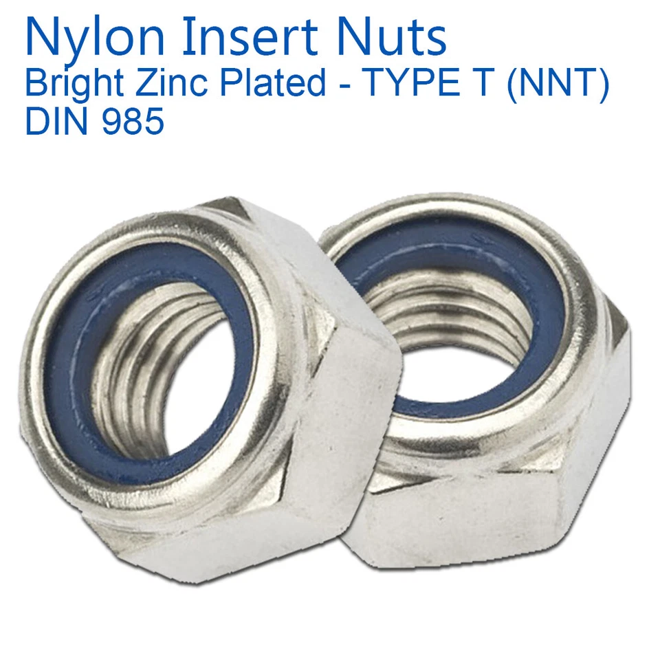 A2Z FAST M3 M4 M5 M6 M8 M10 M12 NYLOC NYLOCK LOCK NUTS TYPE T BRIGHT ZINC PLATED BZP