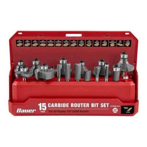 NEW BAUER Durable C3 micrograin Carbide Router Bit Set, 15-Piece/Free Ship. - Picture 1 of 18