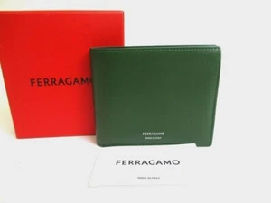Auth Salvatore Ferragamo Logo Green and Black Leather Bifold Wallet #a638 - Picture 1 of 12