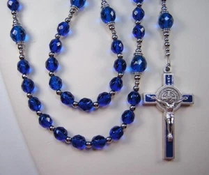 Rosario Uomo Capri Blu 22+" Cattolico Ceco Vetro Maschile Católico Rosario - Foto 1 di 13